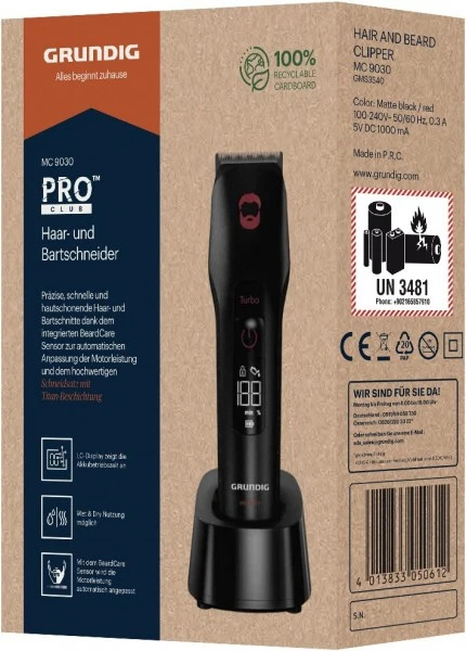 Grundig MC 9030 ProClub Bart-/Haarschneider Matt Schwarz/rot â Bild 2